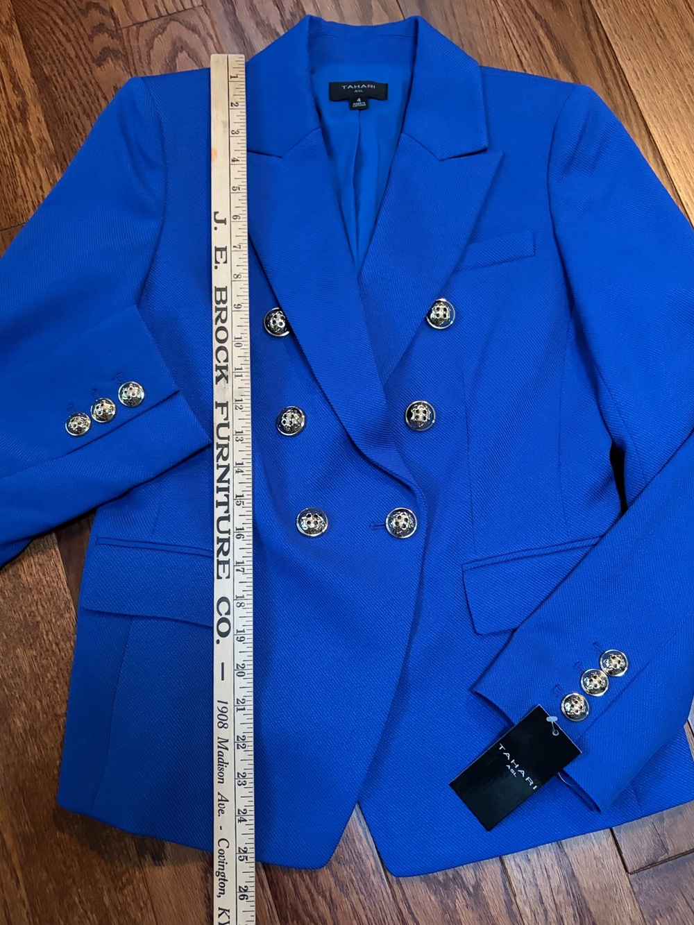 Tahari ASL Cobalt Blue Double-Breasted Blazer with Gold Buttons Size 4 - Picture 8 of 8